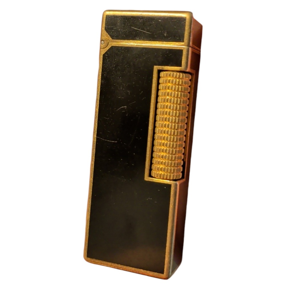 Dunhill Rollagas Lighter Vintage Black Lacquer Gold Trim Swiss Made USRE24163